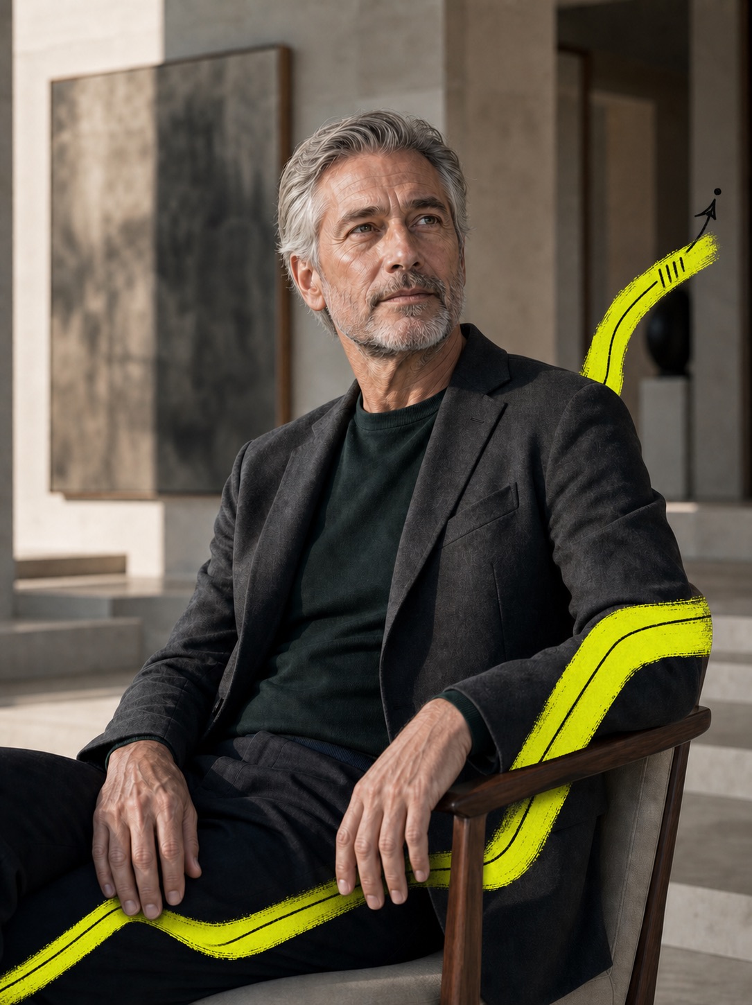 Investor in a restrained contemporary interior