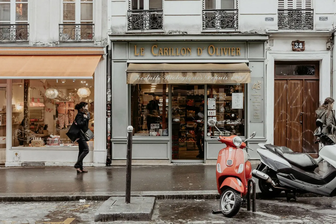 A Paris shopfront on a quiet street: the Visiteur permit is built for lifestyle residency, not for running a business