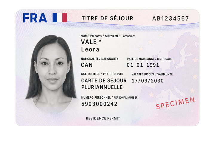 Illustrated specimen France residence permit