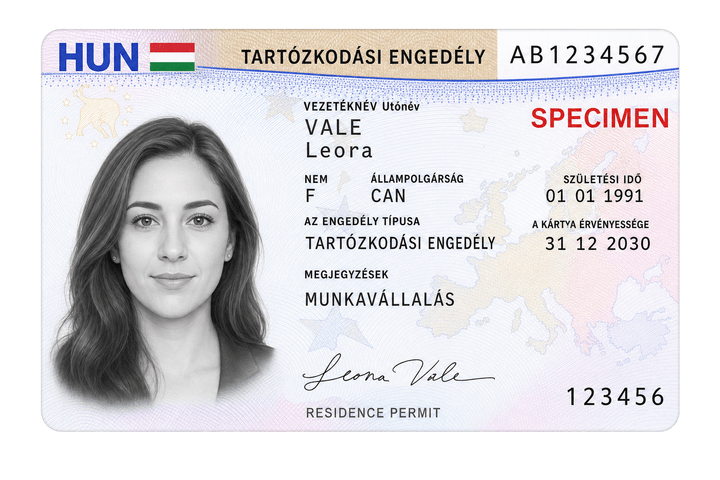 Illustrated specimen Hungary residence permit