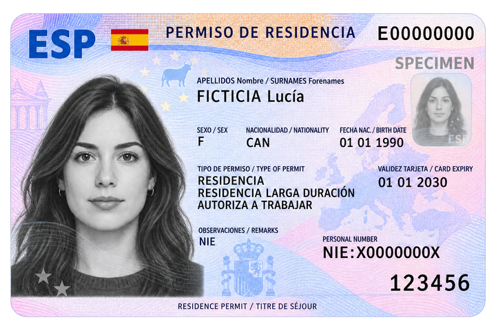Illustrated specimen Spain residence permit