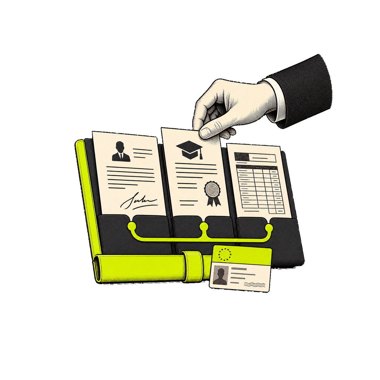 Editorial scene of contracts, invoices and bank evidence forming one dossier