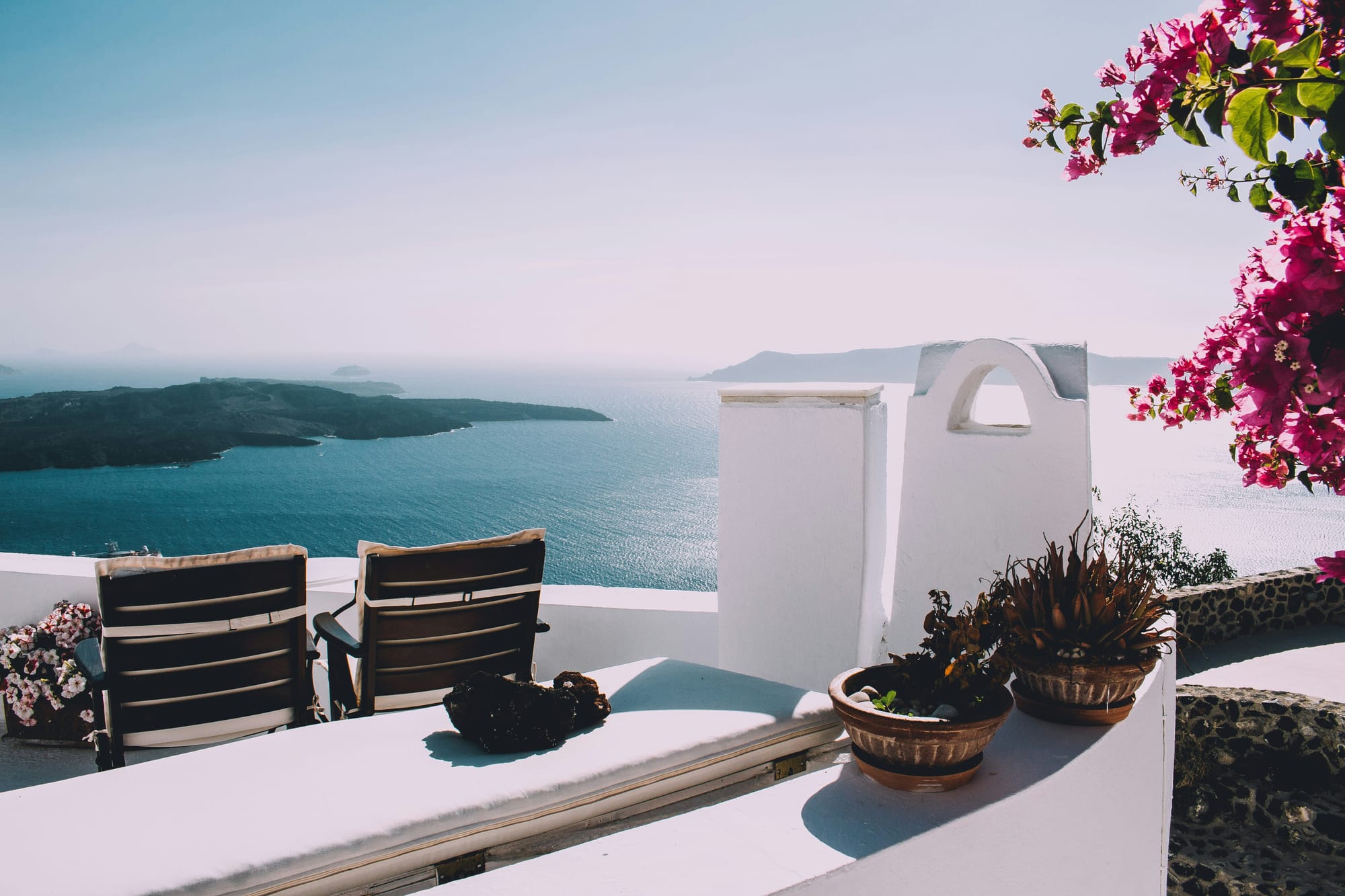 Terrace overlooking the Santorini caldera and the Aegean Sea