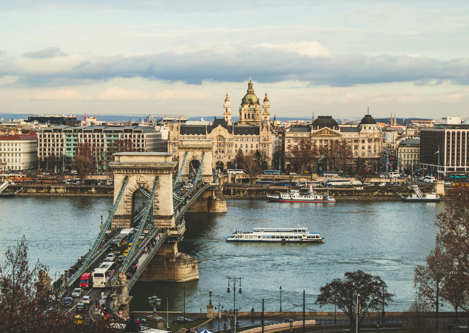 Chain Bridge over the Danube and St. Stephen's Basilica in Budapest